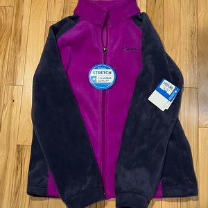 Columbia size YXL purple/grey stretch fleece jacket